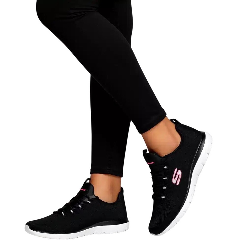 Skechers Summits Quick Getaway Black Pink Slip On Bungee Sneakers BLK 7.5 NEW